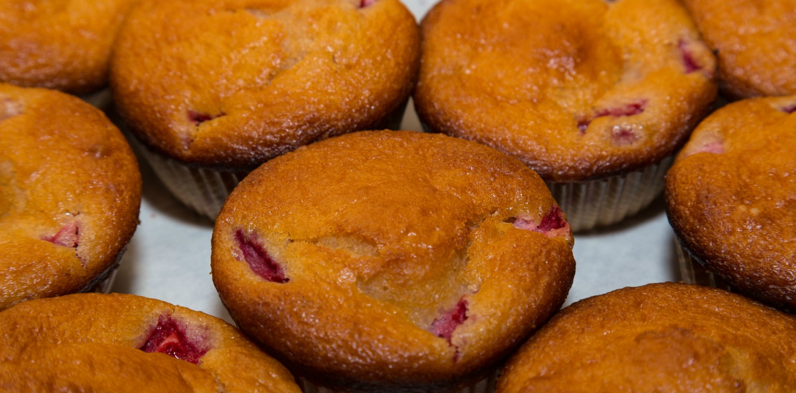 Muffin with strawberries and yogurt