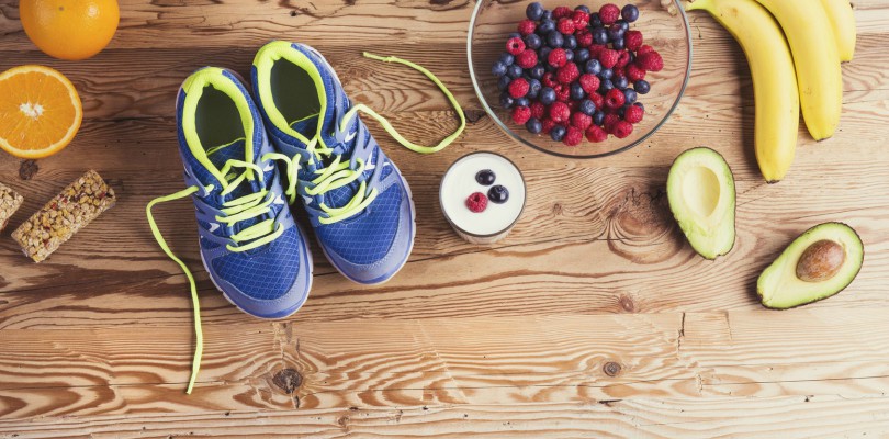 Running shoes and healthy food composition